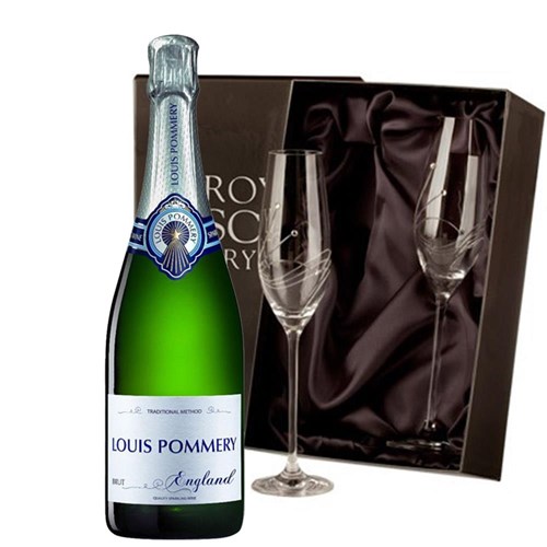Louis Pommery Brut English Sparkling75cl With Diamante Crystal Flutes